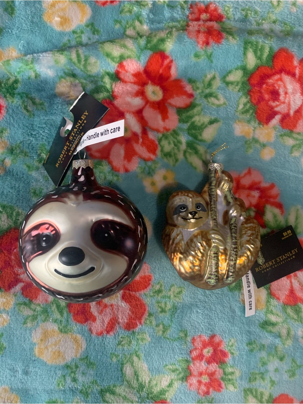 Robert Stanley Sloth Tree Ornaments Blown Glass NWT